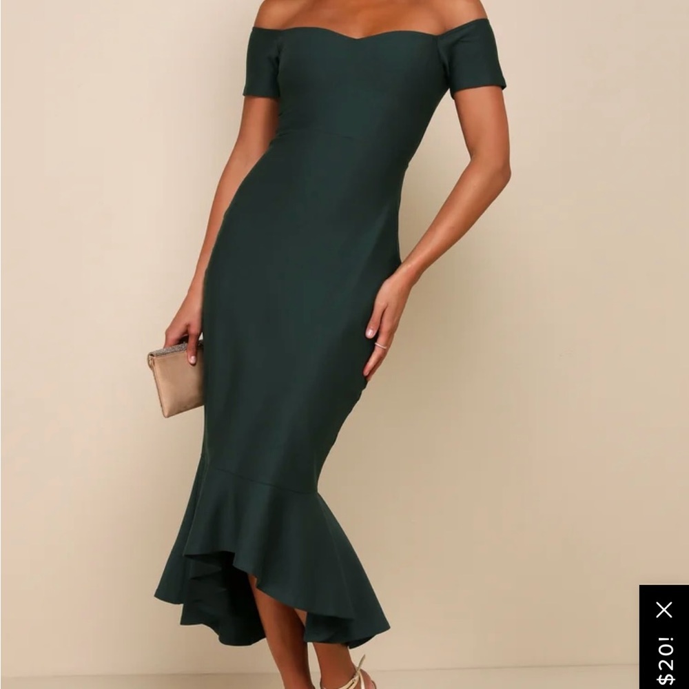 Lulus green off the shoulder midi dress
